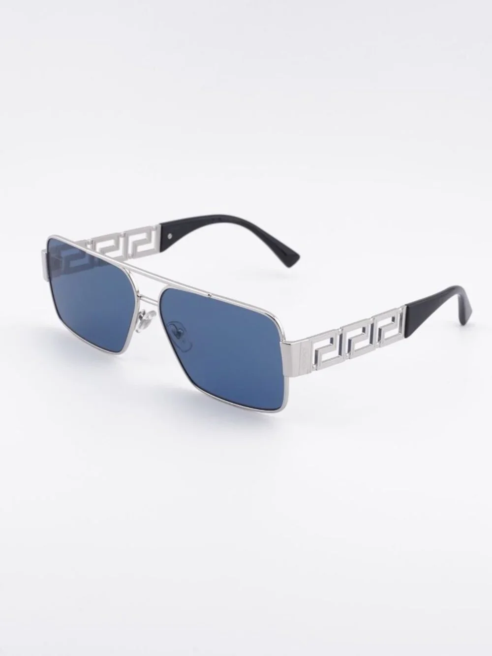 Versace VE2290 100180 Sunglasses Silver Rectangle Frame, Blue Lenses
